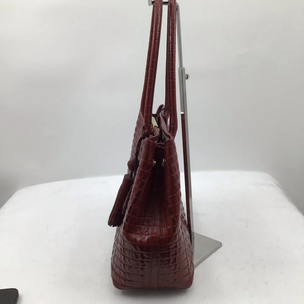 Brahmin Brown Crocodile-Embossed  Any Time Tote Bag with Tassle